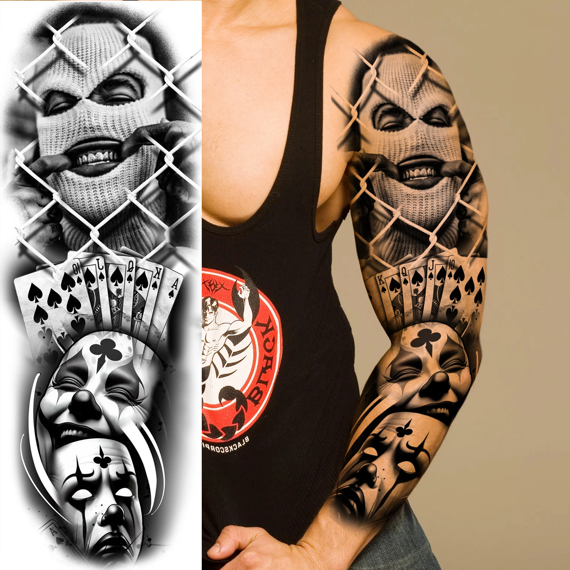 1 Sheet Full Arm Leg Robber Joker Gangster Temporary Tattoos Long Large Bad Guy Nun Fake Tattoo Sleeve Waterproof  Tatoo Sticker