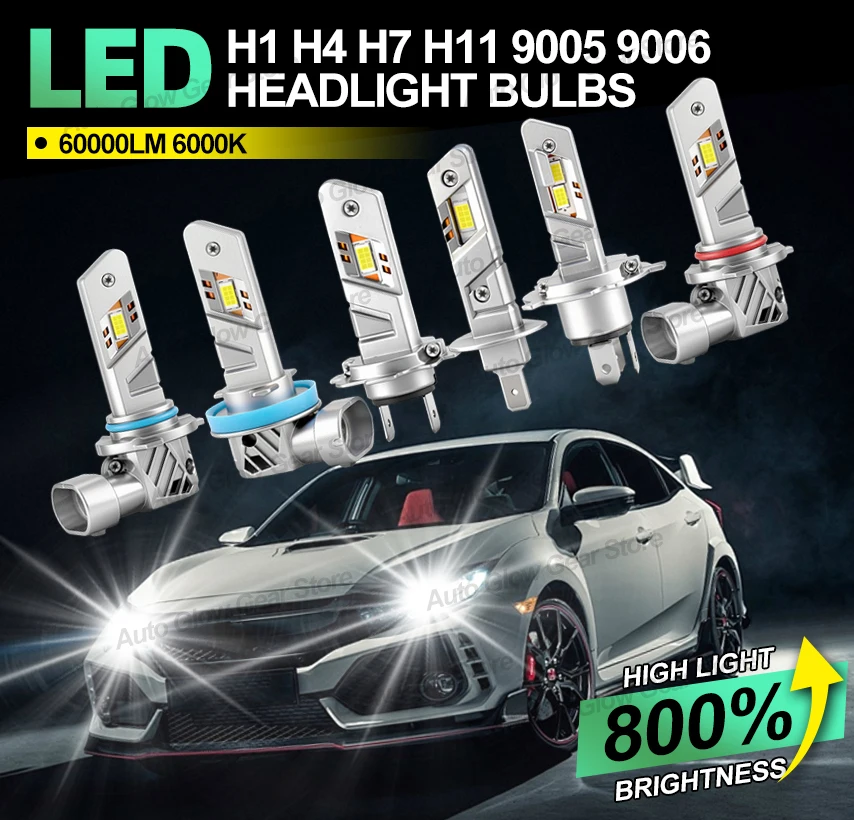 

2 шт. светодиодные лампы для фар H1 H4 H7 H11 9005 9006 HB3 HB4, 300 Вт, 60000 лм, 6000K, для автомобилей и грузовиков, 12В