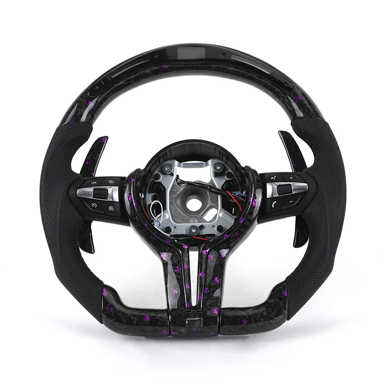 

LED Display Purple Leather Forged Carbon Fiber Sports M Sport Steering Wheel for F10 F30 F32 M3 F80 M4