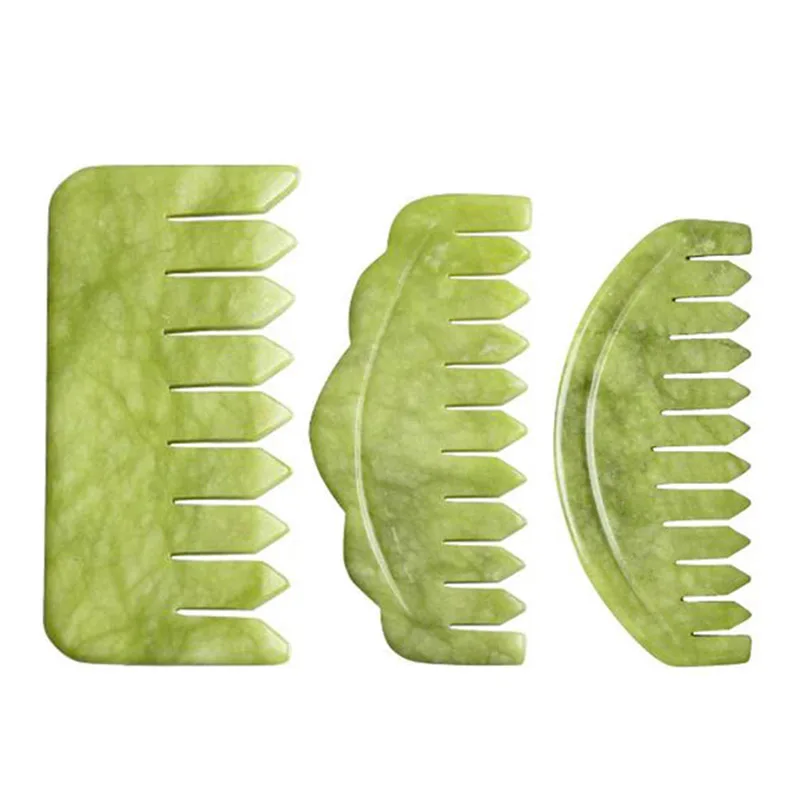 

3PCS Set Natural Jade Massage Comb For Head Spa Acupuncture Therapy Trigger Point Relaxation Beauty Scraping Tool Jade Massager