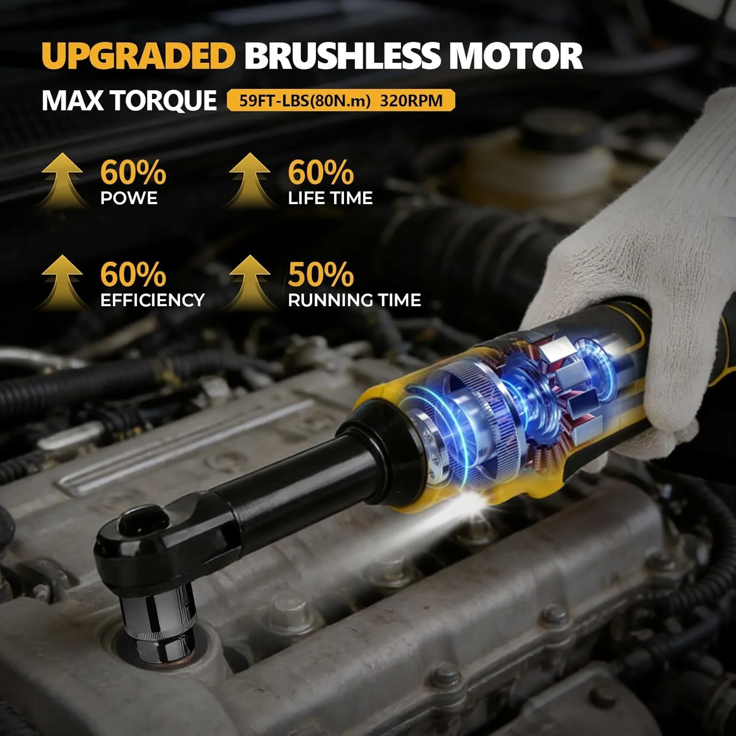 1/2 inch Cordless Ratchet Wrench Upgraded Extended Head Removal Screw Nut Electric Driver Power Tools for Dewalt 20V Battery pin