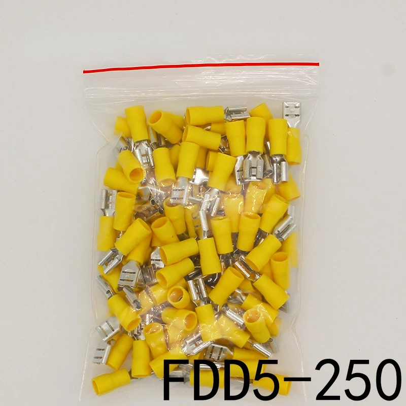 FDD5.5-250 FDD5-250 Female Insulated Electrical Crimp Terminal for 4-6mm2 wire Connectors Cable Wire Connector 100PCS/Pack FDD