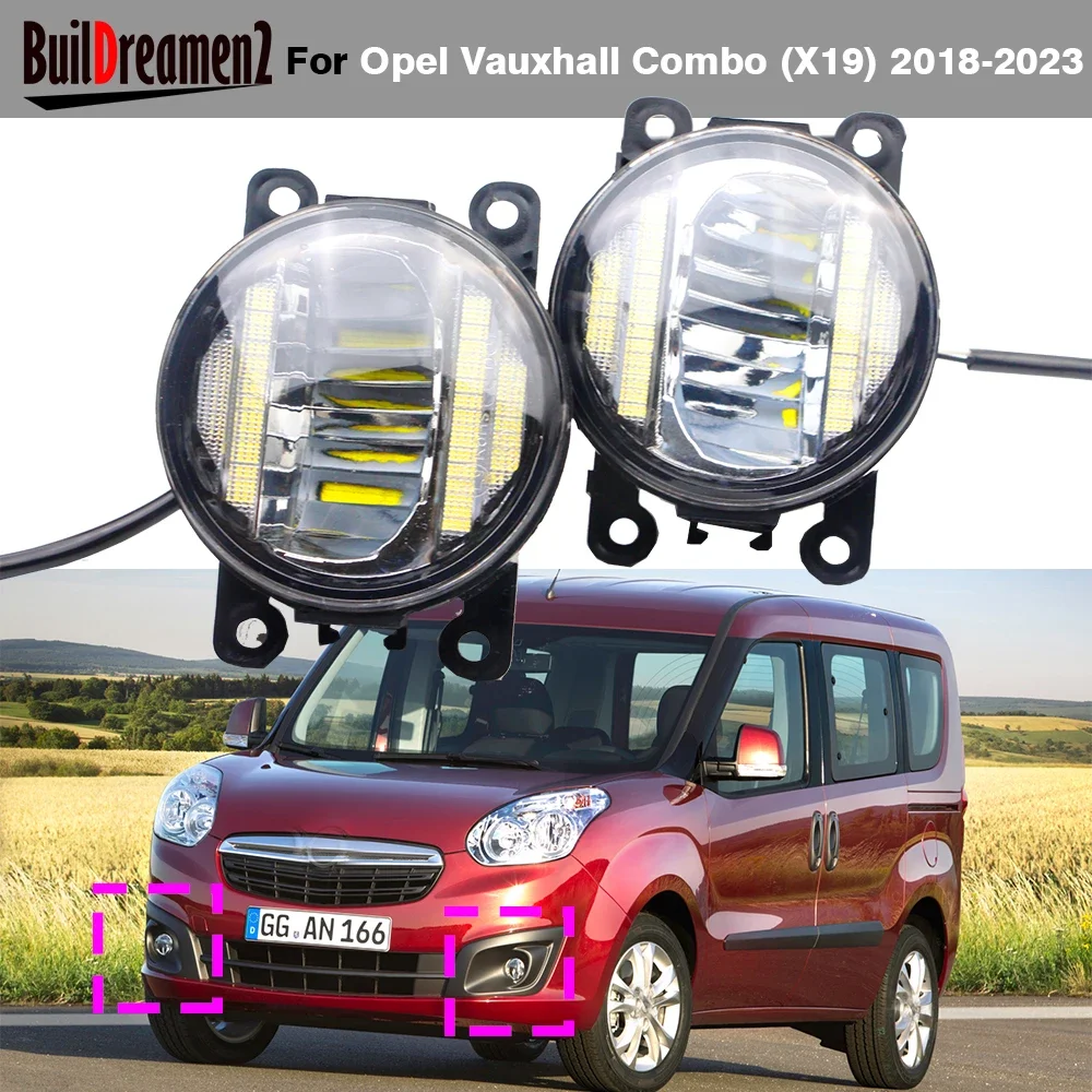 2IN1 Design Car LED Fog Light with Daylight DRL Accessories 30W H11 For Vauxhall Opel Combo X19 2018 2019 2020 2021 2022 2023