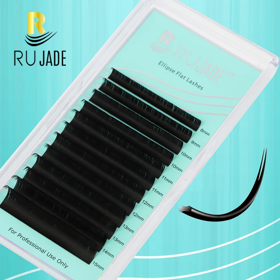 

Rujade Flat Ellipse Eyelash Split Tips Matte Gray Black Color Super Soft Gentle Natural Eyelash Extension Flat Shape Lashes