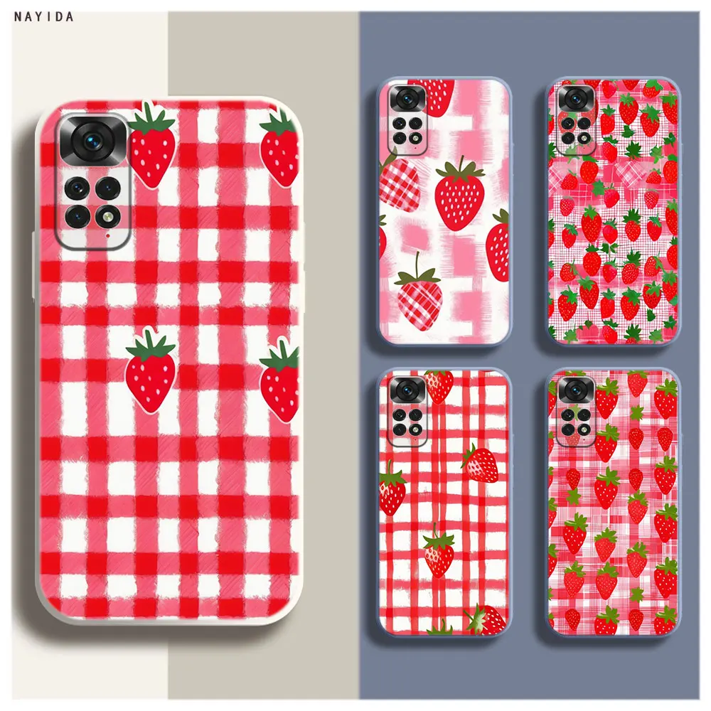 Soft Silicone Phone Case For Xiaomi Redmi Note 12 11 12S Pro Plus 12c 11a 4G 5G Cover Sweet red strawberry pink checkered