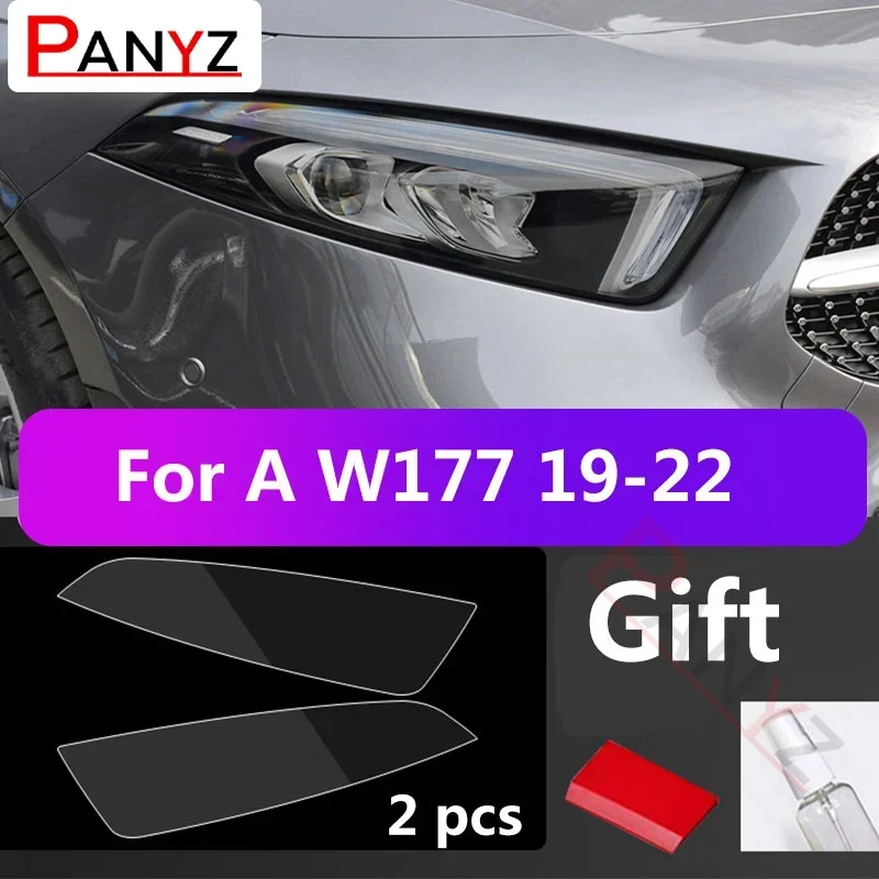 

2Pcs Car Headlight Protective Film For Mercedes Benz W177 A 180 200 220 Black TPU Sticker Transparent Decoration Accessories