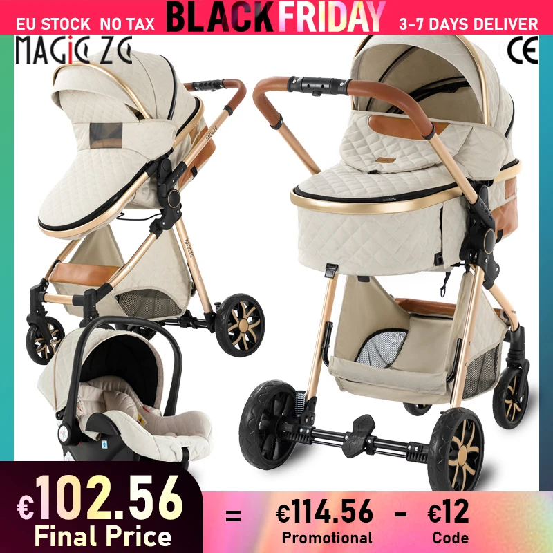 3-in-1 Baby Stroller with Car Seat Lightweight Foldable Baby Carriage Adjustable Canopy Travel System for Newborns Infant Pram