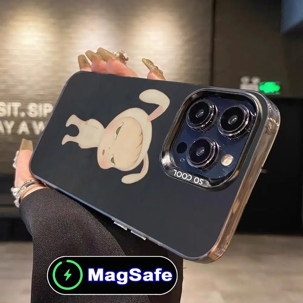 

Чехол для телефона «Аниме Йошитомо Нара» для iPhone 17, 16, 15, 14, 13, 12, 11 Air Pro Max Plus MagSafe, полупрозрачный красочный чехол, роскошный чехол