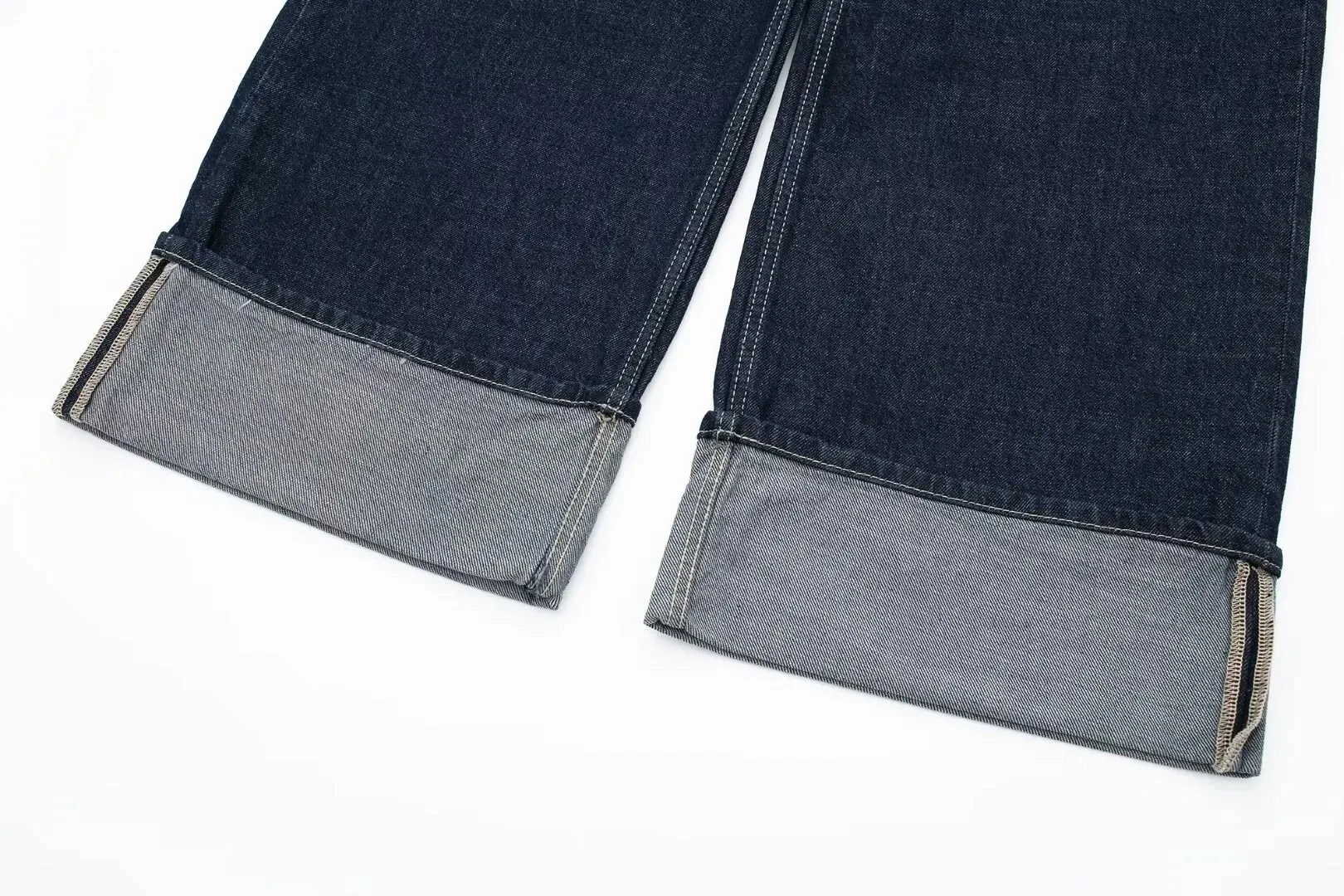 HH Damen Vintage Einfarbige Jeanshose mit Reißverschluss und Taschen, Modische Weite Lange Hose, Frühjahr/Herbst 2026, Lässige Party-Hose – Detail 7