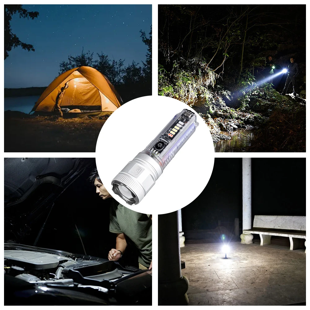 Solar Power Bright Light Flashlight Telescopic Zoom White Laser Bead Torch Lamp Rechargeable Camping Emergency Flashlight