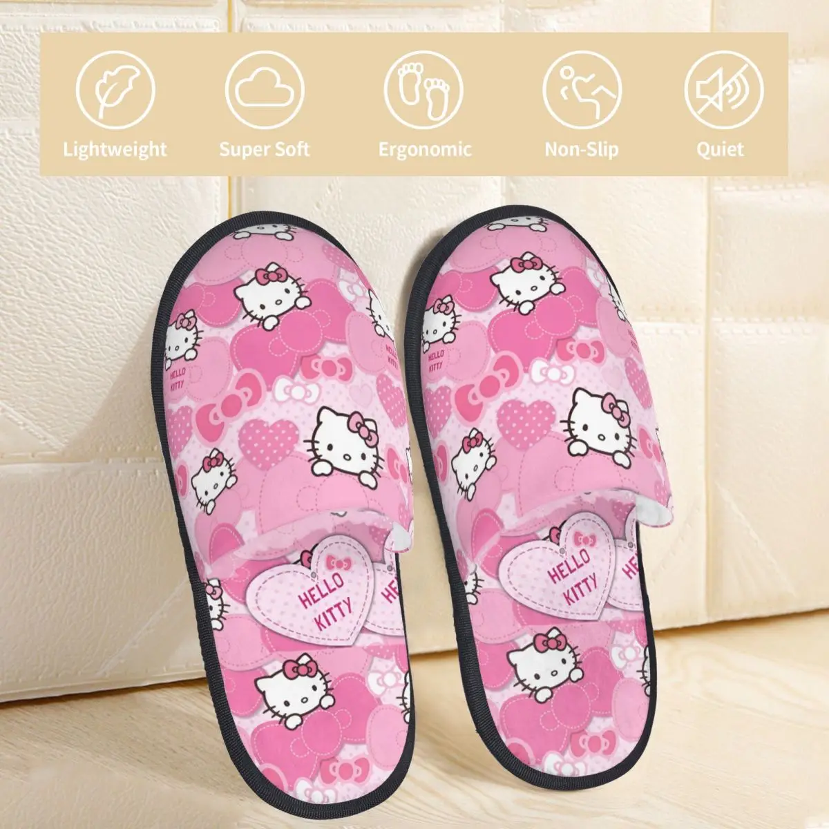 شباشب منزلية شتوية كرتونية من Hello Kitty باللون الوردي لغرفة النوم، شباشب ناعمة من إسفنج الذاكرة مضادة للانزلاق #2