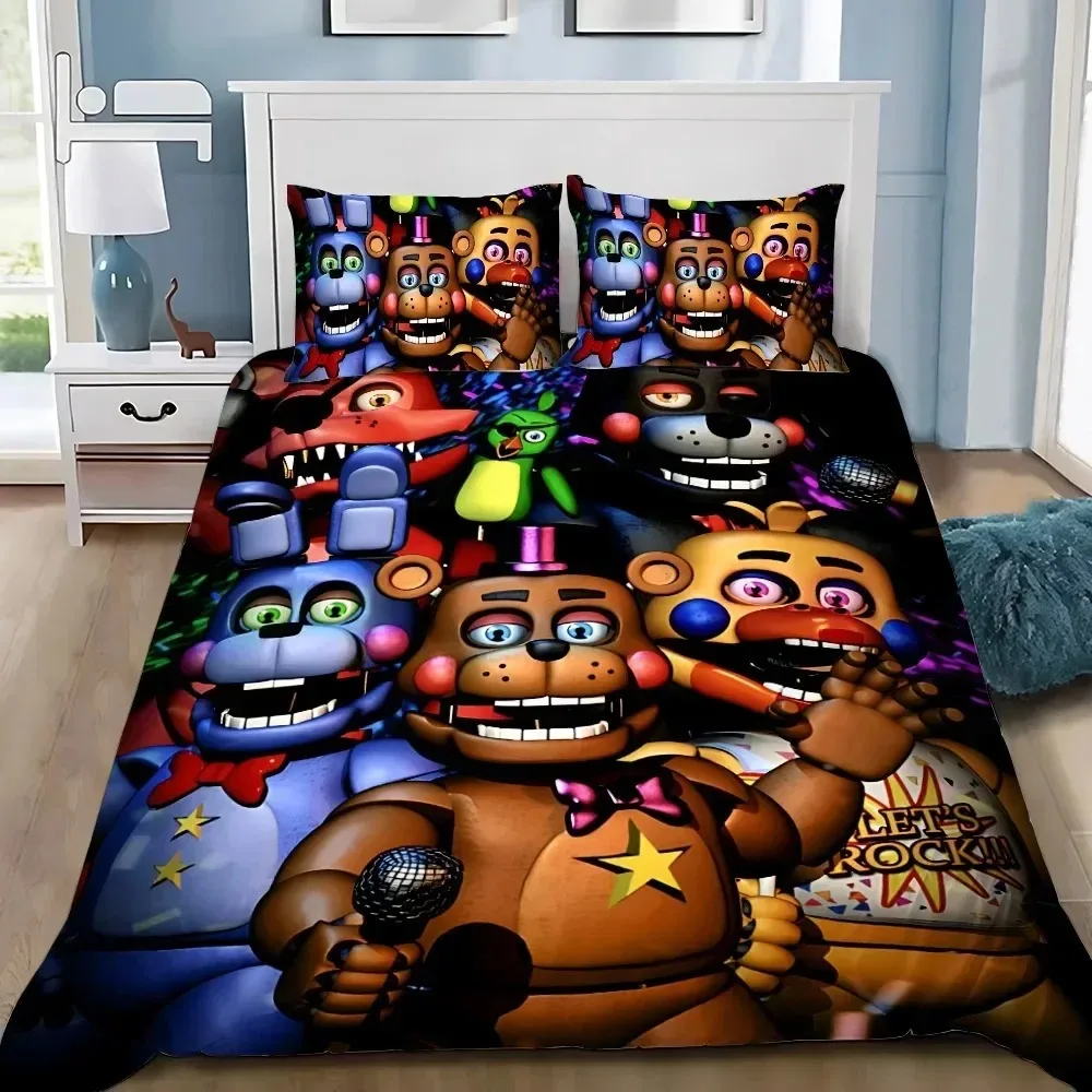 Papier peint Freddy imprimé 3D FNAF, ensemble de literie cinq nuits, housse de couette avec taie d'oreiller, 2/3 pièces, housse de couette, décor de chambre à coucher