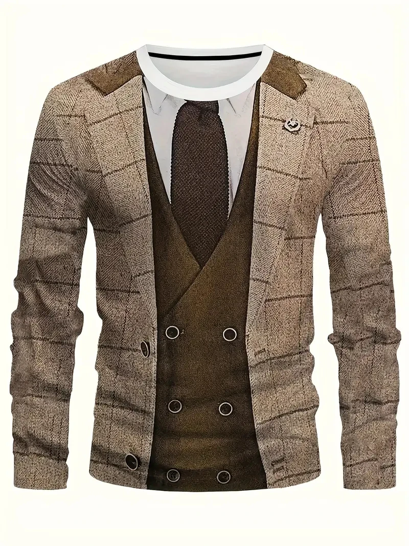 Realistic Suit Tuxedo 3D Print T Shirts Men Long Sleeve Casual Fashion T-shirt Sweatshirt Breathable Streetwear Cosplay Tshirt