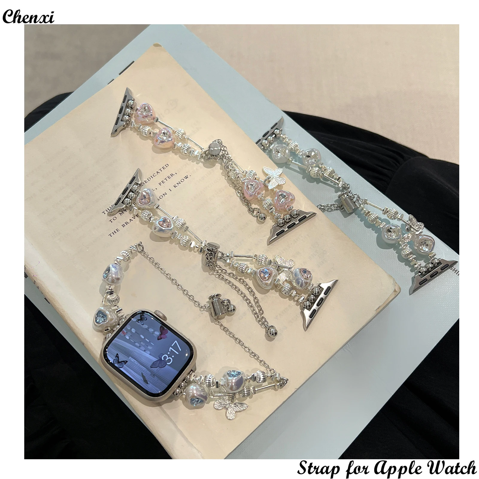 

Love Strap for Apple Watch Band Metal Bead Bracelet Chain for Iwatch97864SE Ultra Girls Sweet Belt for 40 41 44 45mm Women Wrist