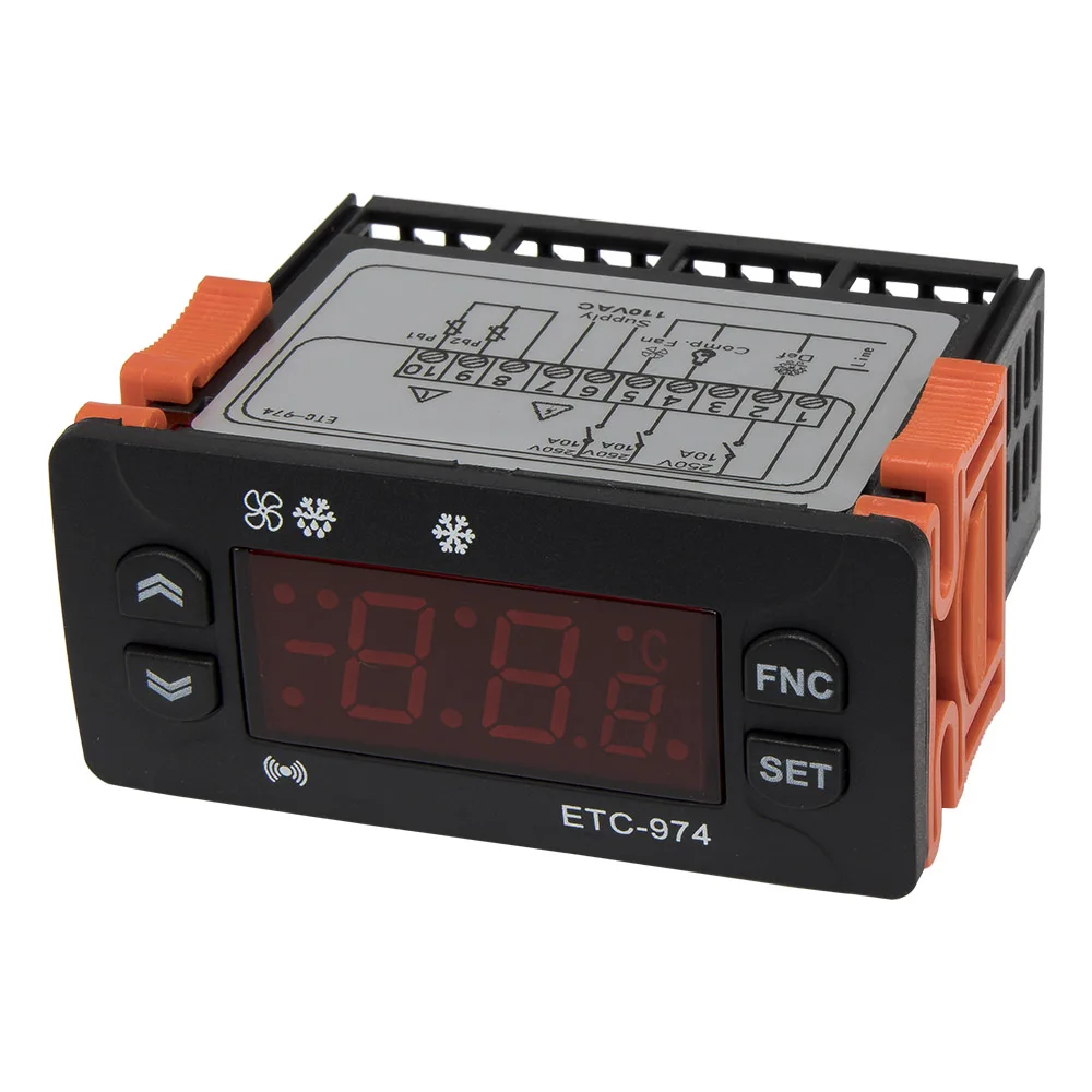 

ETC-974 temperature controller with refrigeration defrost fan alarm function and two sensors AC 220V 110V AC/DC 12-24V