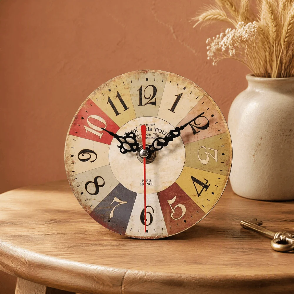 12 Inch Wall Clock Quartz Movement Silent Non-Ticking Wood Wall Clock Battery Operated European Style Decorative Wall Clock
