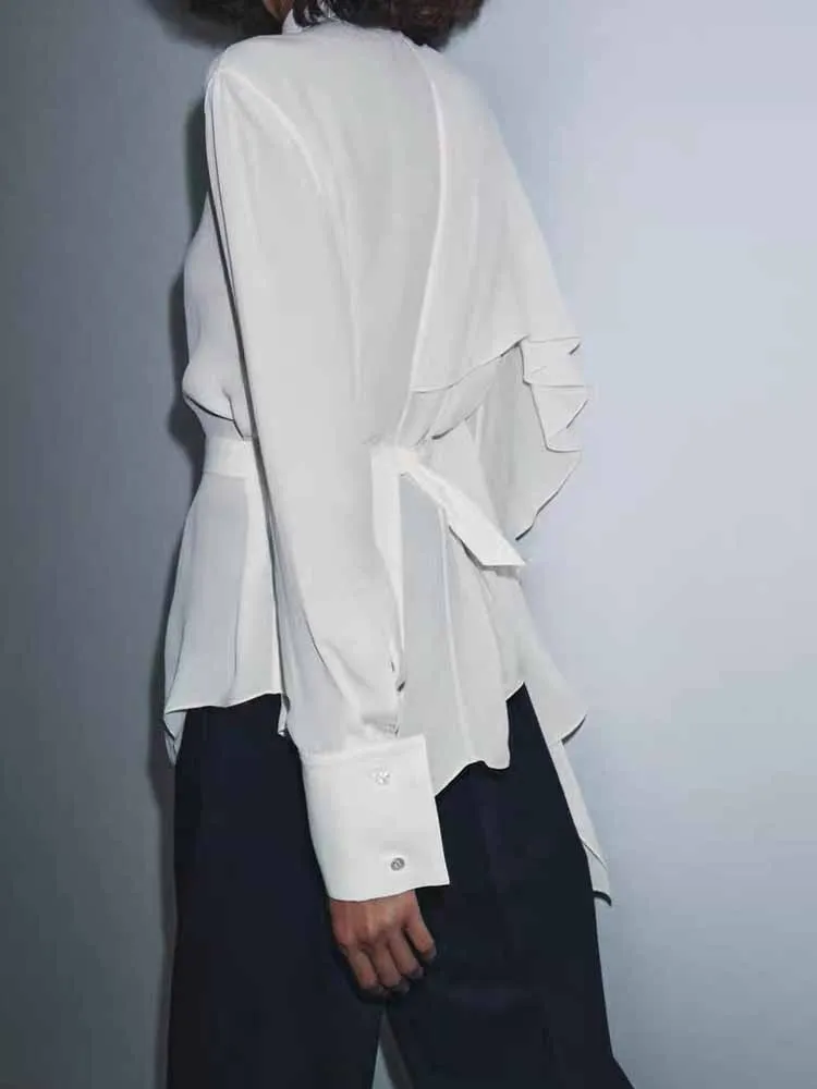 European and American style winter new arrivals, simple and fashionable women's round neck long sleeve asymmetrical shirt