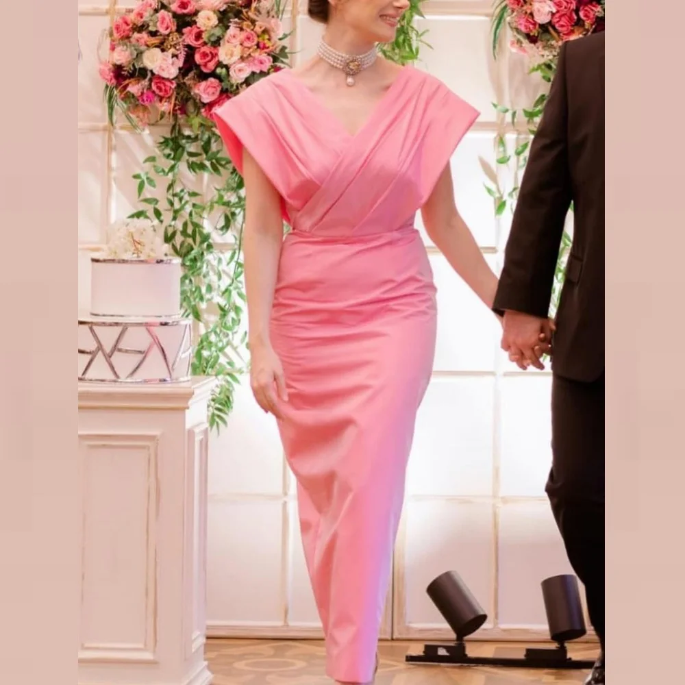 

Exquisite High Quality Sparkle Jersey Pleat Draped Criss-Cross Christmas A-line V-Neck Bespoke Occasion Gown Midi Dresses