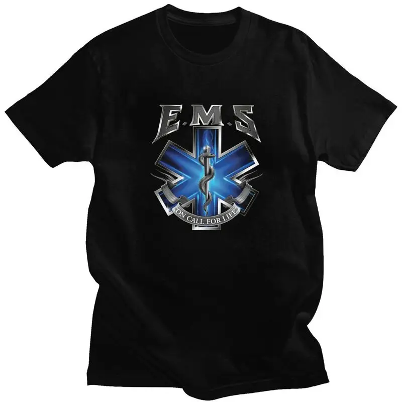 Custom Ems Star Of Life T Shirts for Men 100% Cotton Tees Emt Paramedic Medical Tshirts Short-Sleeve Fashion T-shirt Clothing