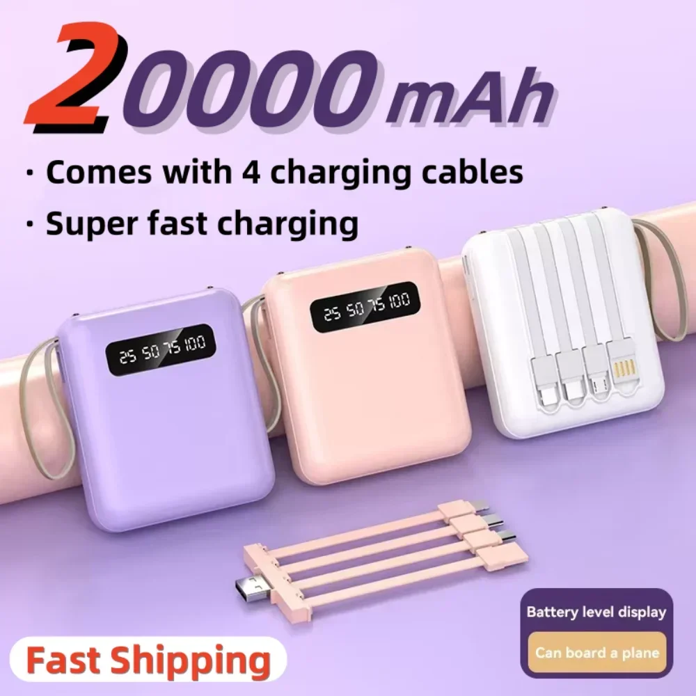 باور بانك صغير بسعة 20000 مللي أمبير في الساعة، شحن سريع، باور بانك محمول بسعة كبيرة مع كابل لبطارية آيفون وشاومي وسامسونج الخارجية #2
