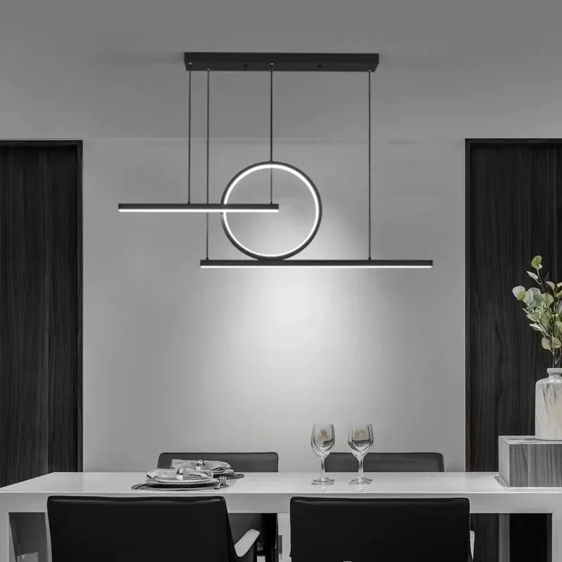 

Nordic Clock Design Double bar aluminium led chandeliers for living dining room kitchen office desks home Hanging light fixture