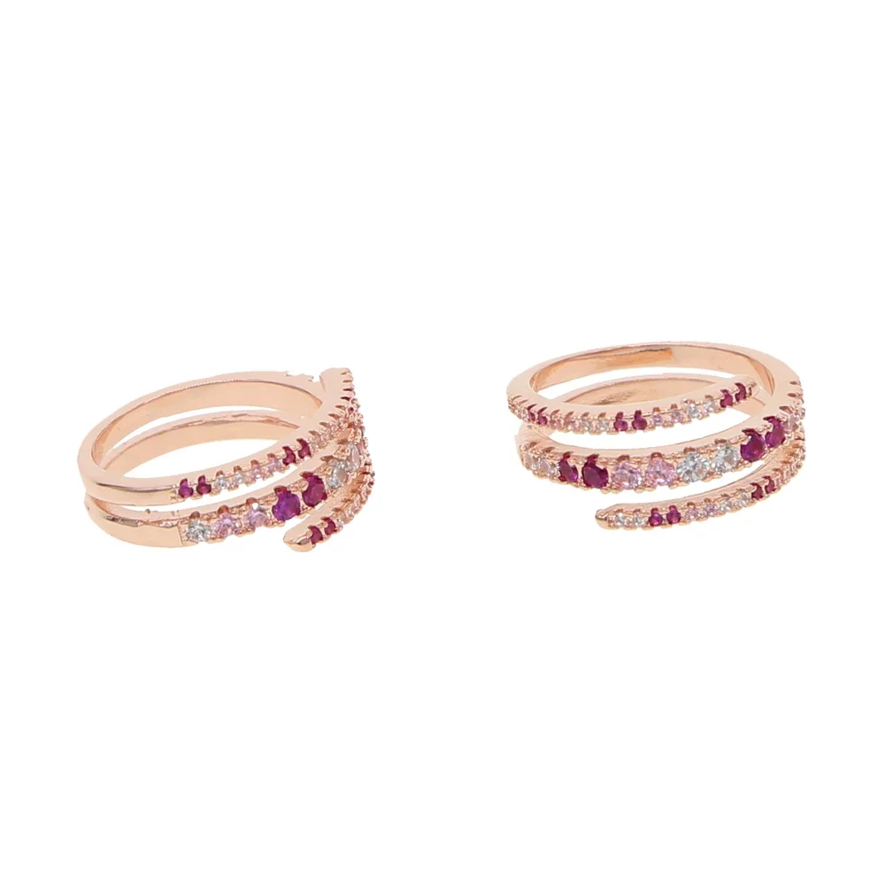 New Fashion Finger Ring Jewelry with Red Pink Colorful Cz Multi Band Snake Rings for Women Lady Wedding Ring Gift