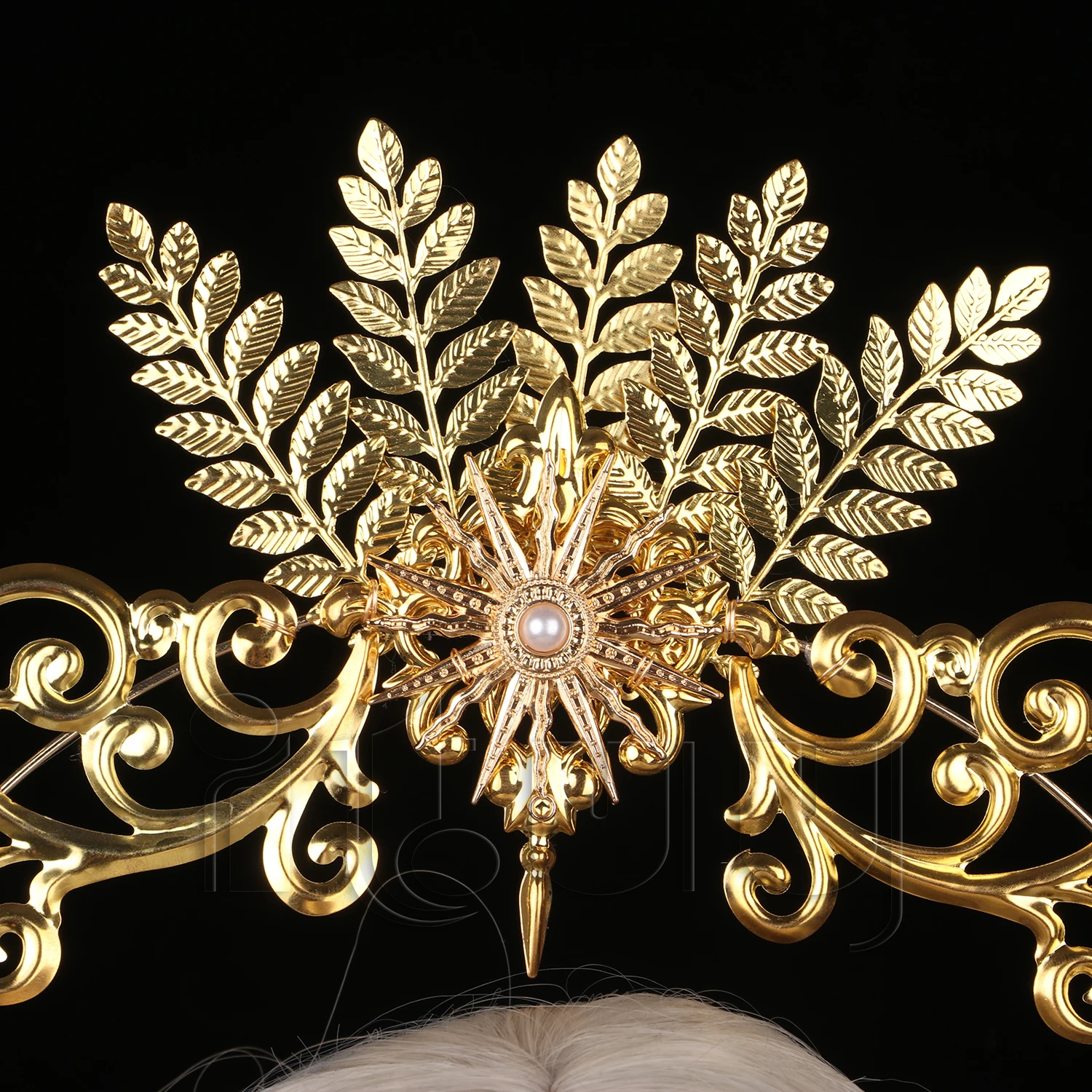 الذهب ورقة الشمس الشمس KC هالو عقال القوطية لوليتا تأثيري إكسسوارات الشعر الملكة الشمس آلهة الباروك المرأة تاج خوذة