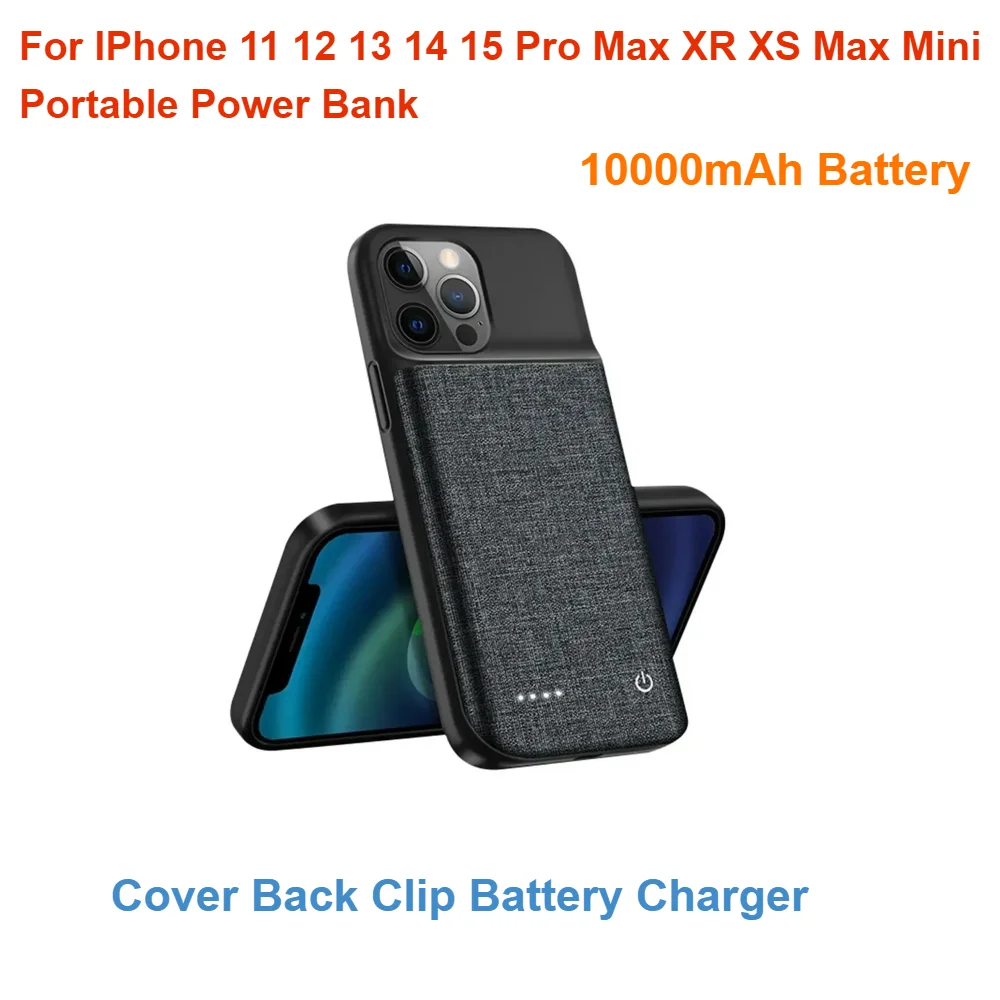 

For IPhone 11 12 13 14 Pro Max XR XS Max Mini Portable Power Bank10000mAh Battery Case Charging Cover Back Clip Battery Charger