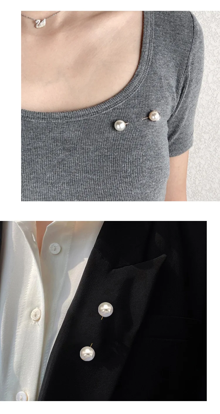 Großhandel Doppel Perle Metall Brosche Für Frauen Kleidung der Zubehör Feste Sicherheit Pin Schal Clip Kleid Dekoration Perle Schmuck – Detail 19