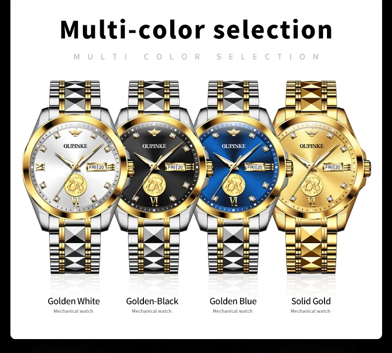 OUPINKE Luxury Brand Watch Men Real Gold Dragon Sculpture Japan Movement Luminous Waterproof Automatic Mechanical Man Wristwatch