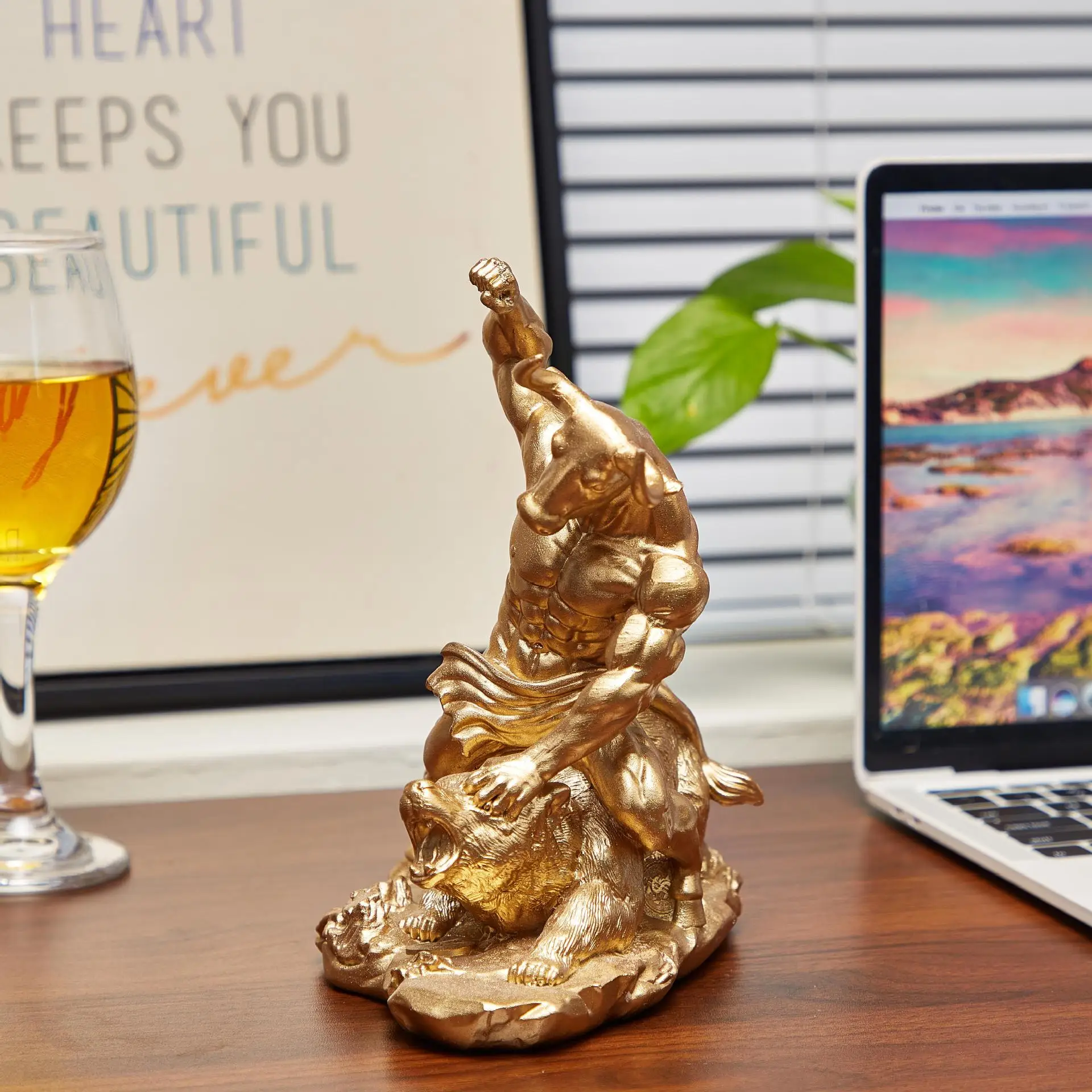 Resin Animal Ornament Bull Bear Fight Statue Creative Sculpture Home Office Bookshelf Table Decor