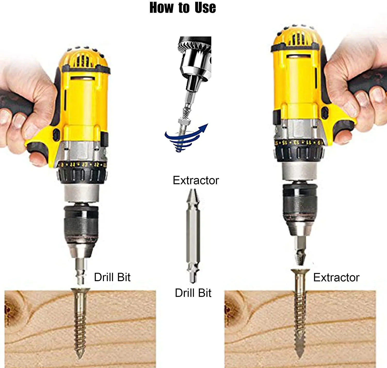 Damaged&Stripped Screw Extractor Remover Tool and Drill Bit Set. Broken Bolt Extractor and Screw Remover Set of 6 Pcs #012234
