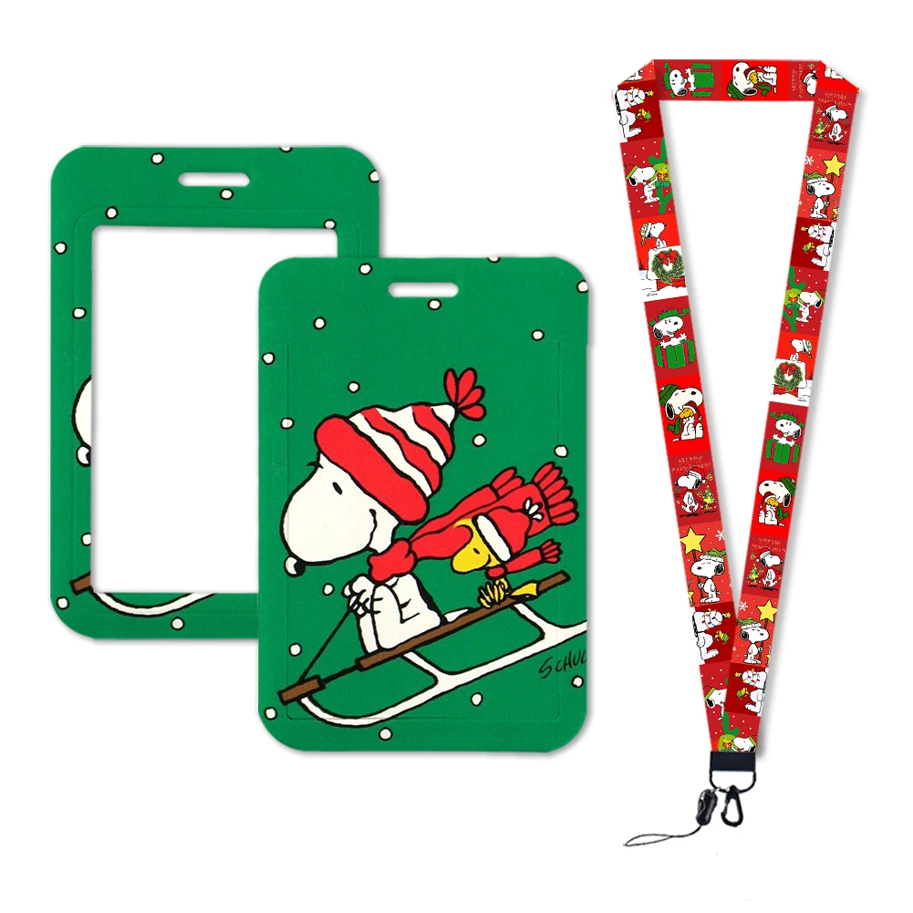 Snoopy Merry Christmas Design Cute Cartoon Badge Holder Id Card Bus Card Holder Lanyard For Accessories Gifts Party Decoration