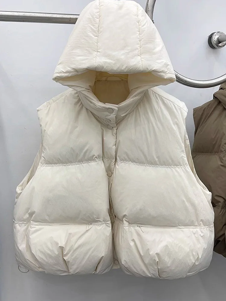 

Women's Hooded down Cotton Vest Loose Svel Bread Coat Upper Body 2024 Winter Thiened Commute Sle Single Button