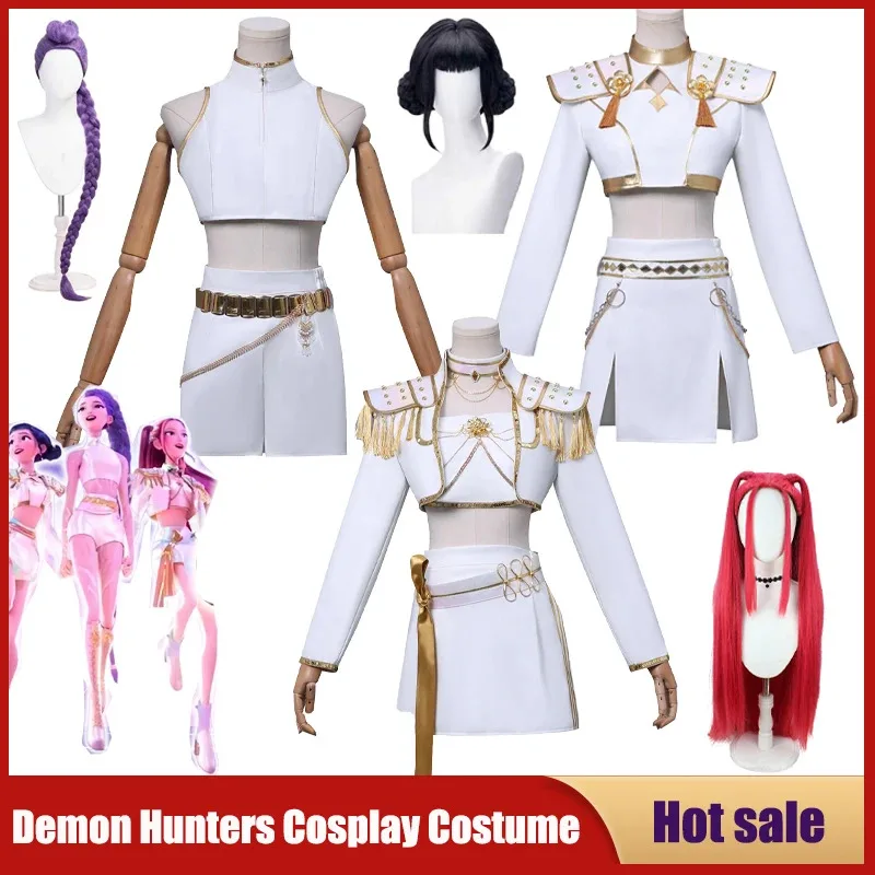 DY20Anime k-pop Demon Hunters disfraz de Cosplay ídolo coreano Sexy Zoey Rumi Mira peluca uniforme blanco fiesta puesta en escena Carnaval