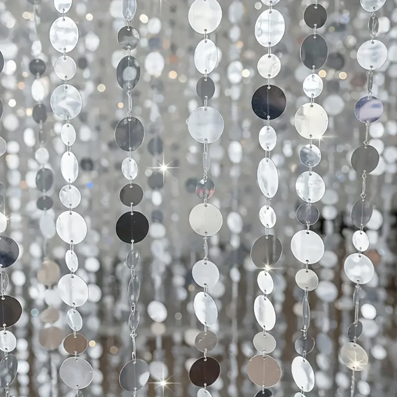 12 Stück Pailletten-Vorhang, silberfarben, glitzernd, hängende Dekorationen, 100 cm lang, für Hochzeitshintergrund, Party-Dekoration, Raumteiler – Detail 2