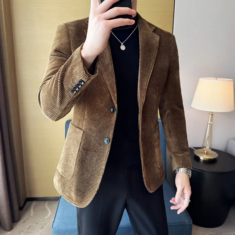 

Autumn Winter New Chenille Velvet Suit Jacket Men's Casual Business Fashion Formal Party Coats Tailcoat Men's Clothing 4XL-M