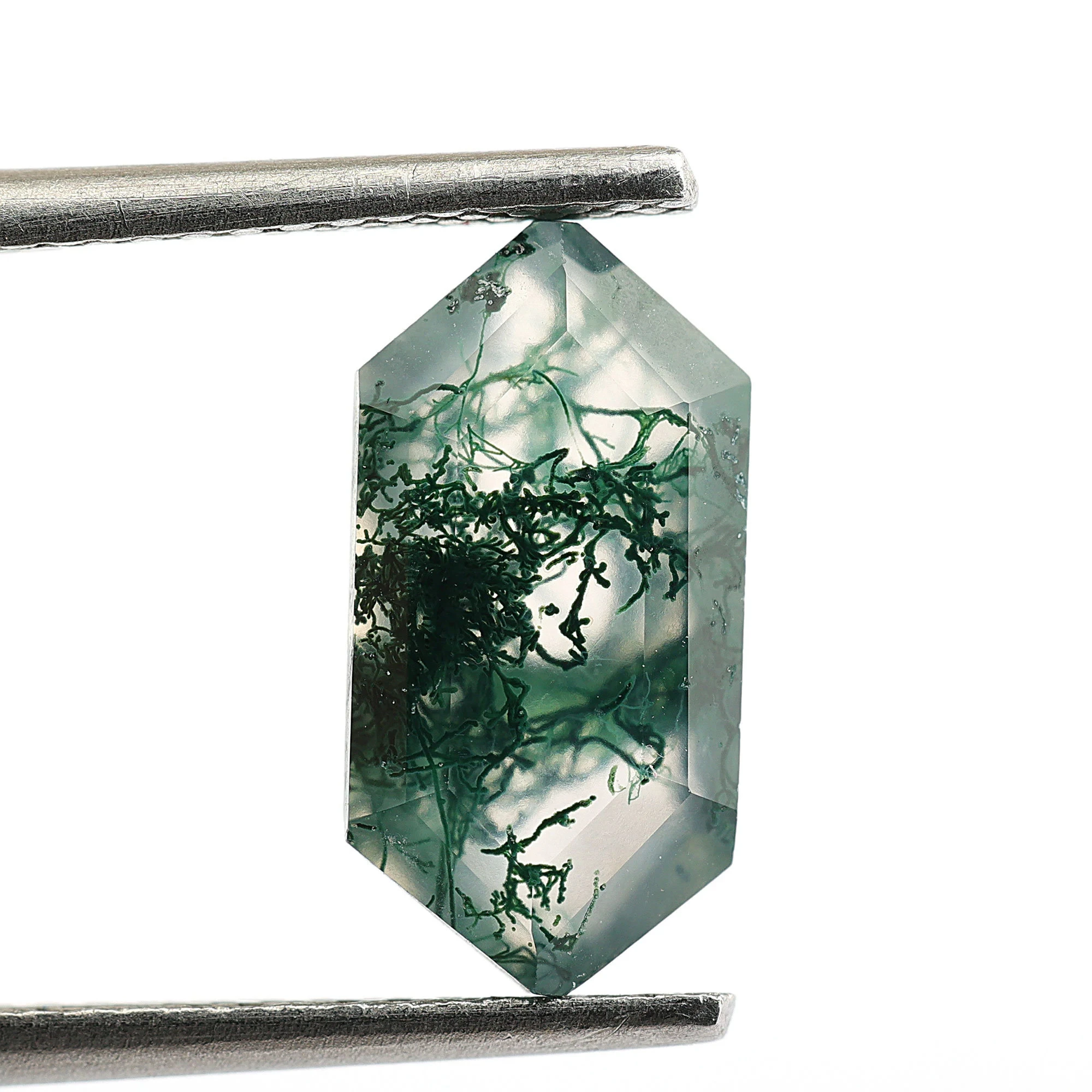 Natural Tree Moss Agate Elongated Hexagon Shape, Loose Gemstone For Jewelry Making, Brilliant Cut Moss Agate Hexagon Calibrated
