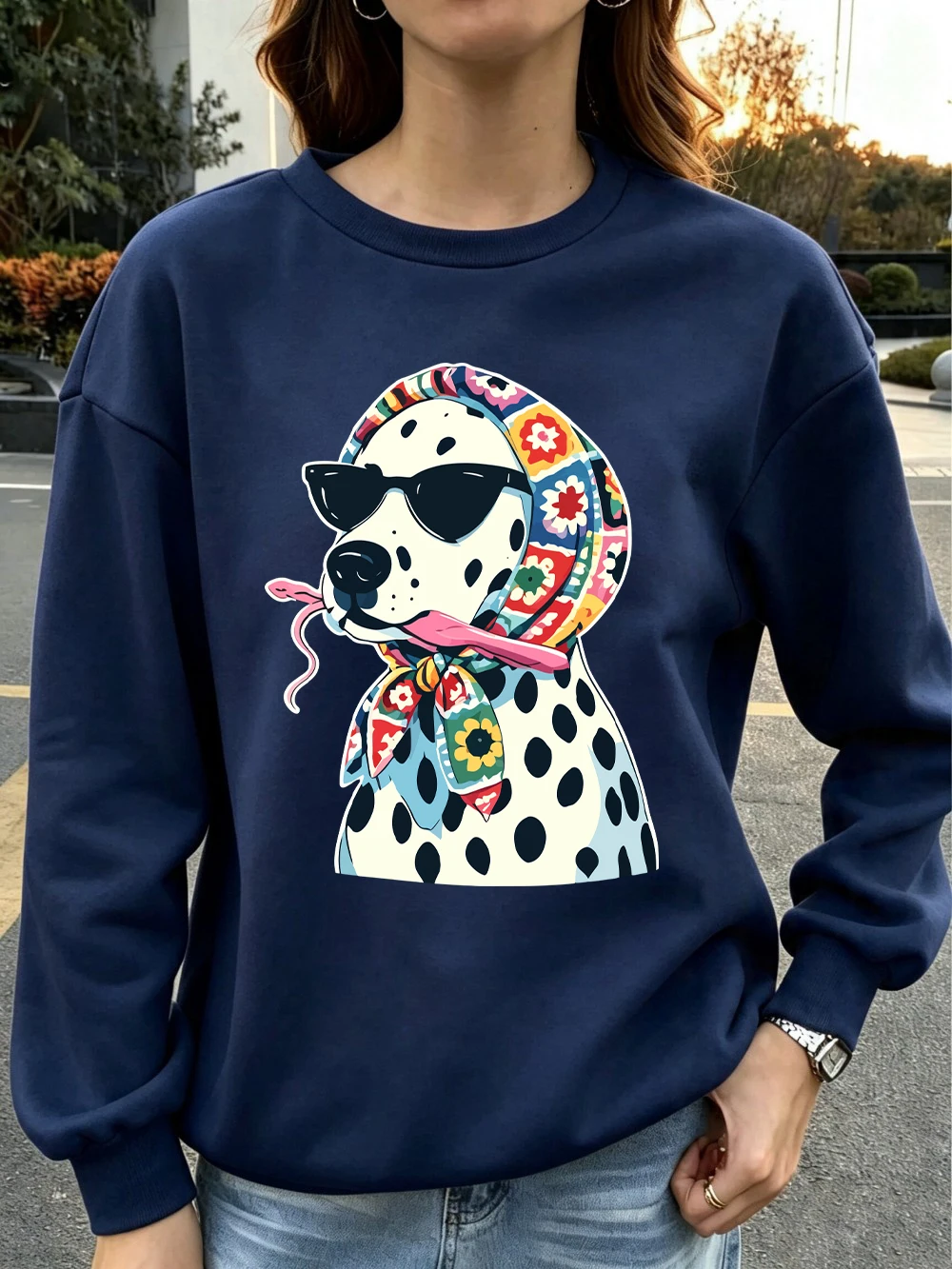 Blumenmuster Kopftücher Gepunktete Hunde-Prints Sweatshirts Damen Lose Basic-Hoodies Fleece Warme Rundhals-Pullover Winter Damen-Oberteile – Detail 19