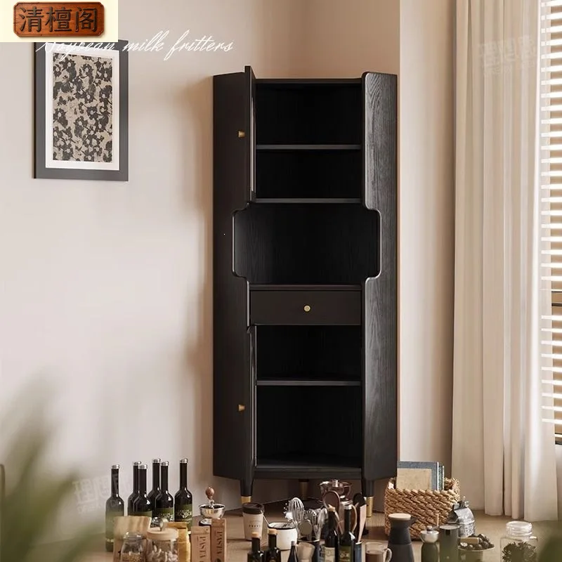 Light luxury high-grade solid wood corner cabinet  rack triangular storage small narrow living room locker