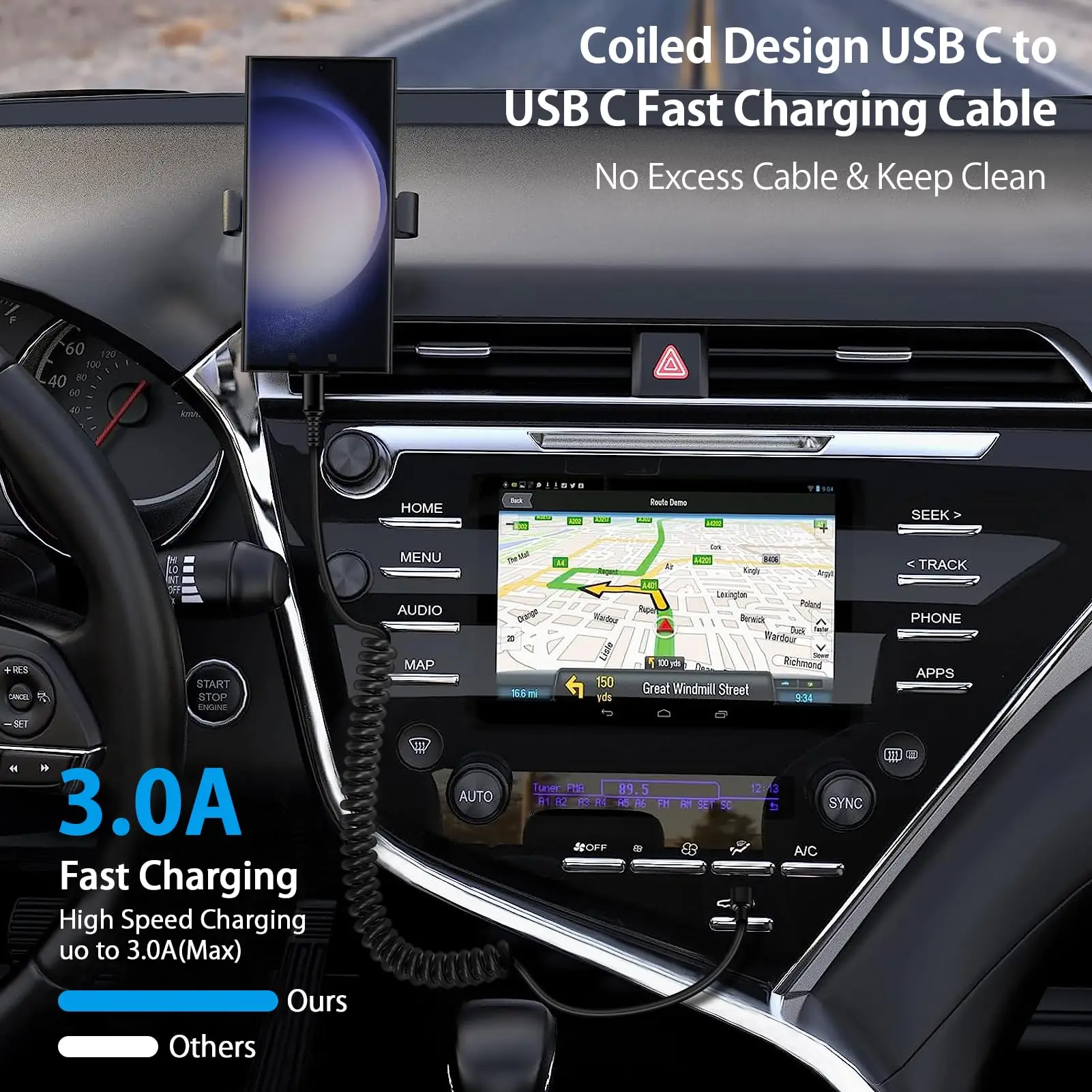 كابل USB C إلى USB C تلقائي 3FT Type C شحن سريع ملفوف سلك شاحن سامسونج لسيارة iPhone15 Huawei Xiaomi Samsung Type c #4