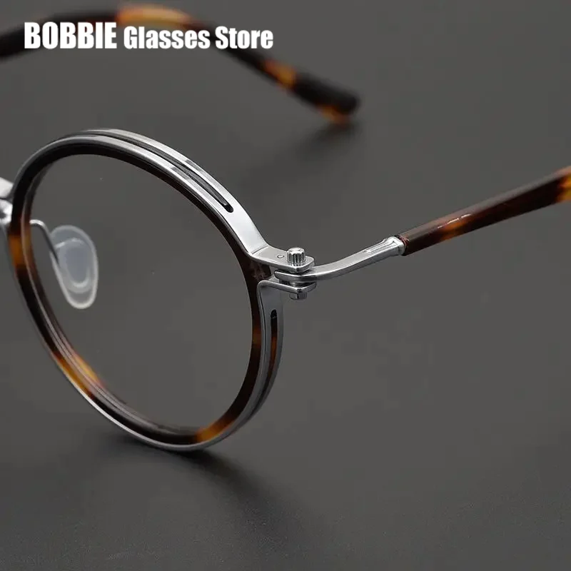 Top Quality Retro Round Glasses Frame Japanese Handmade Titanium Ultralight Men Eyeglasses Women Eyewear Acetate Korean Fashion