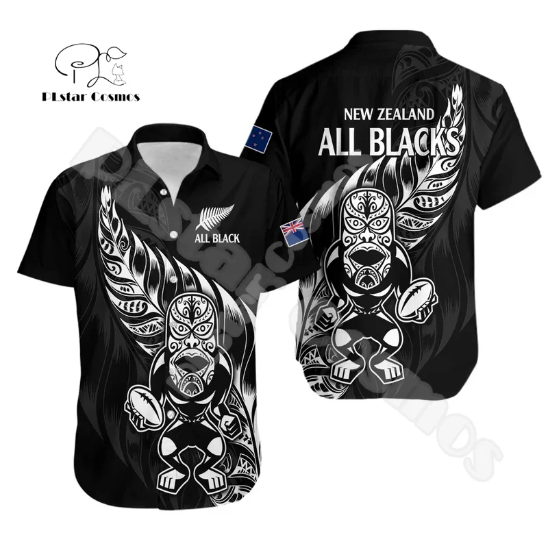 Custom Name Country New Zealand Aotearoa Maori Rugby Tattoo Vintage 3DPrint Harajuku Hawaiian Shirts Streetwear Short Sleeves X1