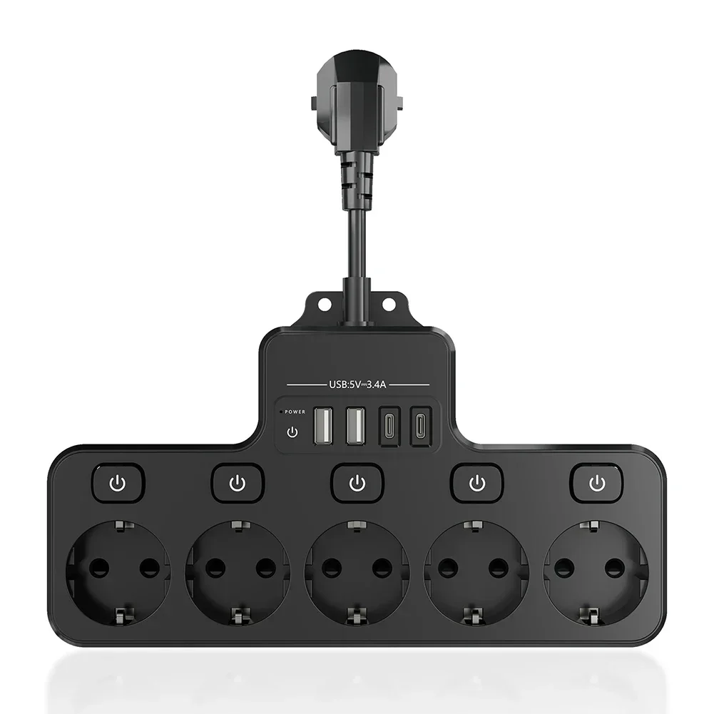 Way Power Strip Multiple EU Socket Power Strip High Power Capacity Individually Switchable Outlets Multiple EU Socket