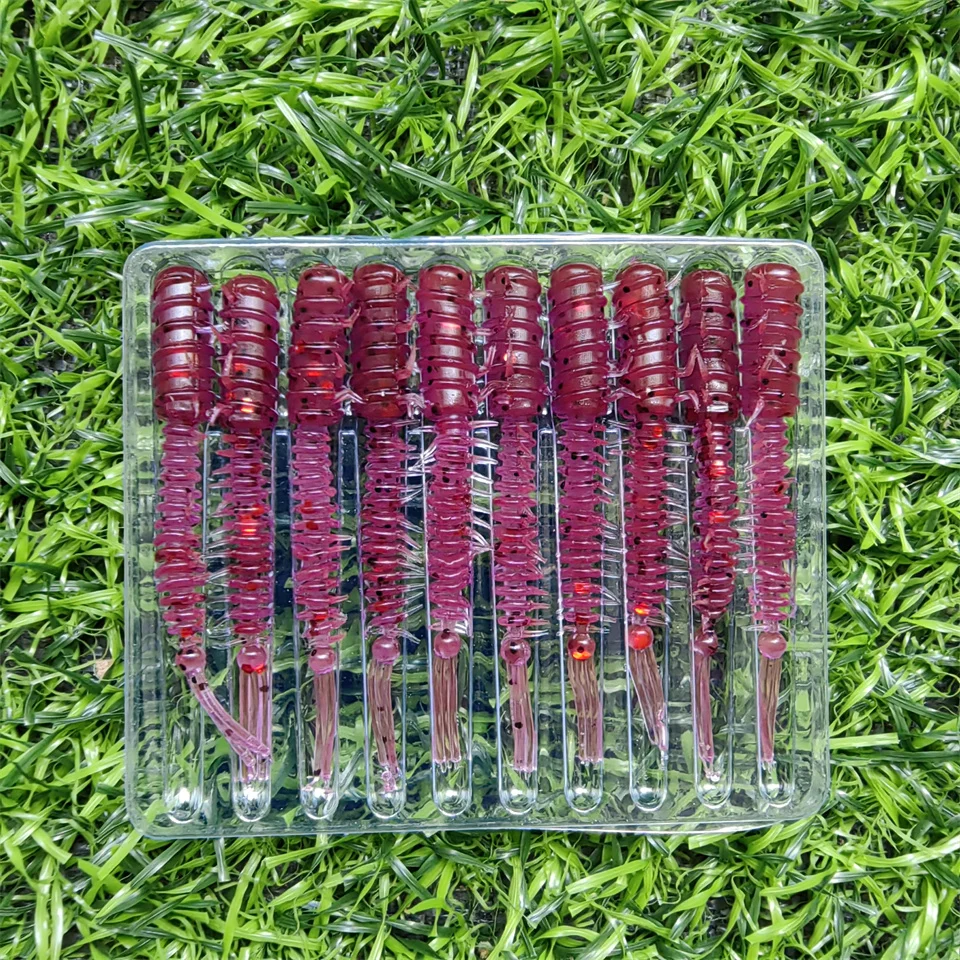 MUKUN Wurmköder, 10 Stück, Mini-Köder, 45 mm, 0,4 g, weicher Silikonköder, künstliche Larve-Gummi-Köder, Wobbler, Bass-Angelköder – Detail 21
