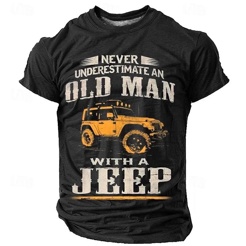 OLD MAN JEEP High Quality Fun Print Summer Cotton Short Sleeve High Street Loose Casual Dark Fashion T-Shirt Oversized