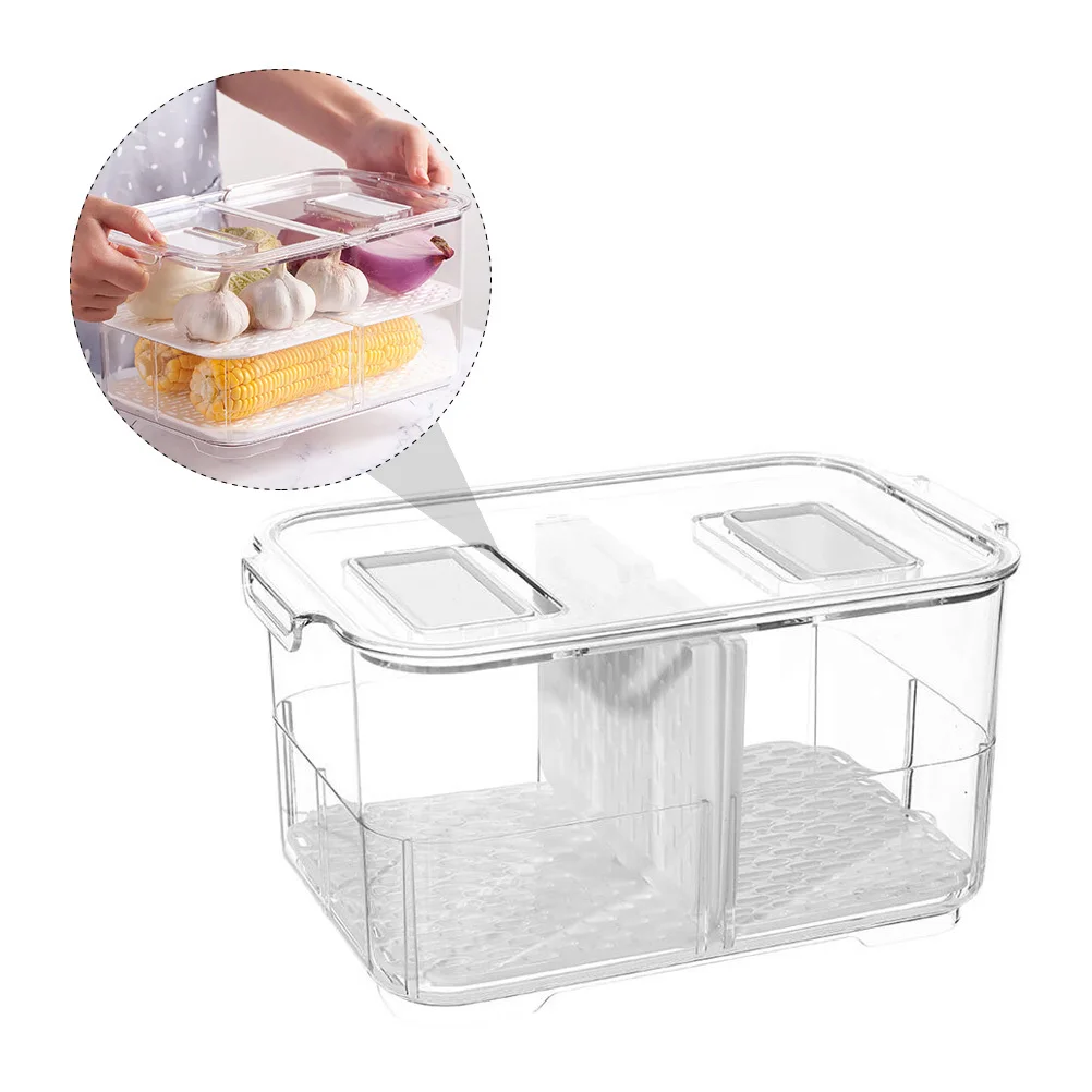 

1Pcs Food Crisper Storage Box Bottom Filter Container Kitchen Refrigerator Storage Organizer Stackable