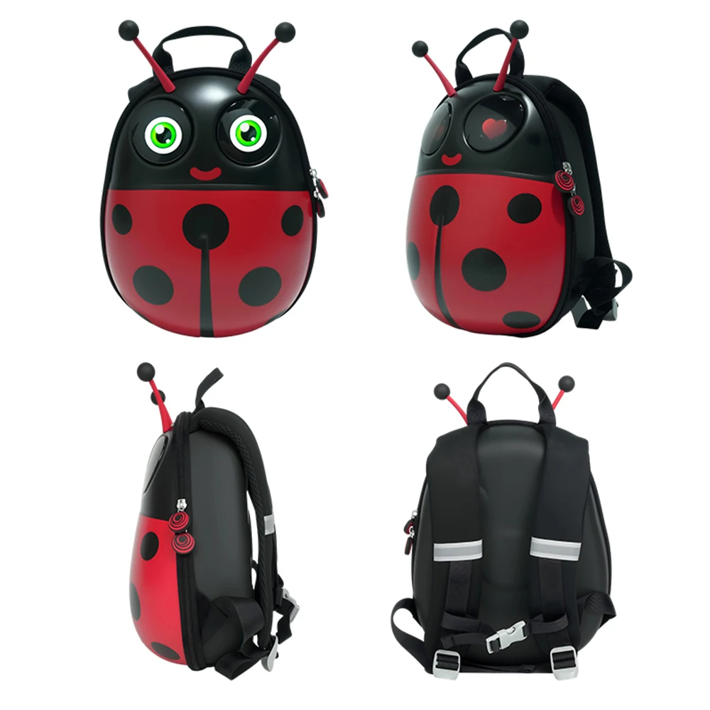 1PCS Waterproof Hard Shell Ladybug Backpack for Girls, Bluetooth Linked DIY Programmable Full Color LED Eyes Screen