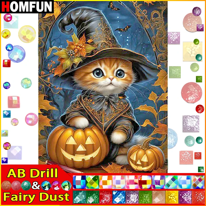 Homfun Fee Staub ab Diamant Malerei "Tier Katze Kürbis" 5d DIY Diamant Stickerei voller quadratischer/runder Strass des Bildes