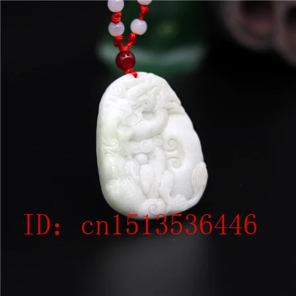 Natural White Jade Carved Lucky Dragon  Pendant Chinese Necklace Charm Jewellery Fashion Amulet Luck Gifts for Man Women